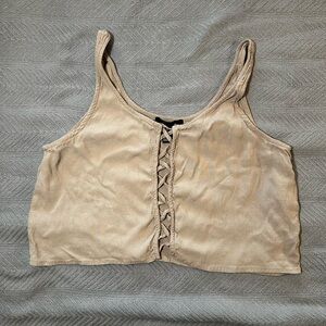 Forever 21 Beige Crop Top with Lace-Up Detail
